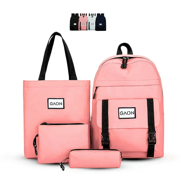 Set de 4 piezas / Mochila Escolar Bolsa Lapicera Lonchera Para Hombre Y Mujer Rosa Gaon GN-A3