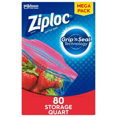 Ziploc® Brand Storage Bags Mega Pack, Quart, 80 Count