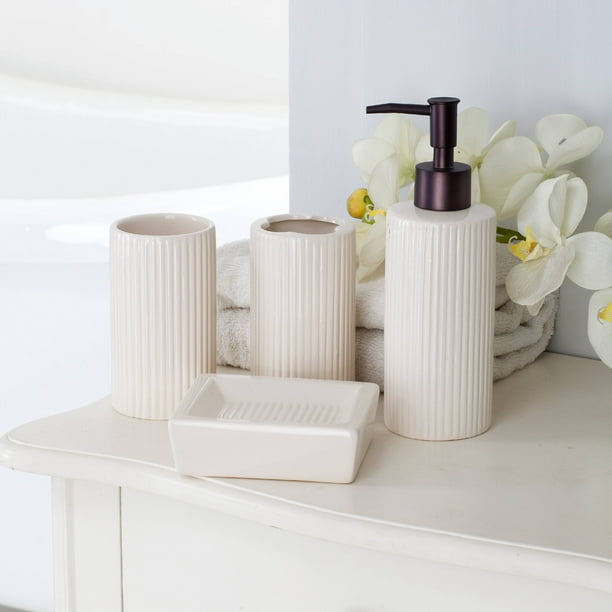 Mainstays 4-Piece Ceramic Bath Accessory Set, Ivory ...