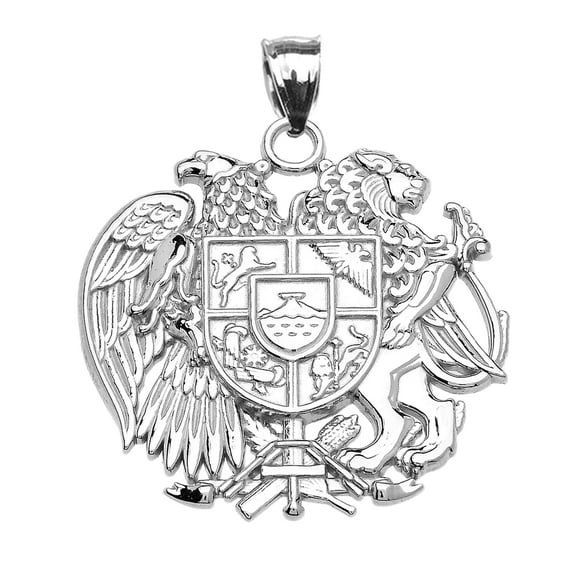 WHITE GOLD ARMENIAN NATIONAL COAT OF ARMS EAGLE AND LION PENDANT NECKLACE : 14K Pendant with 22" chain