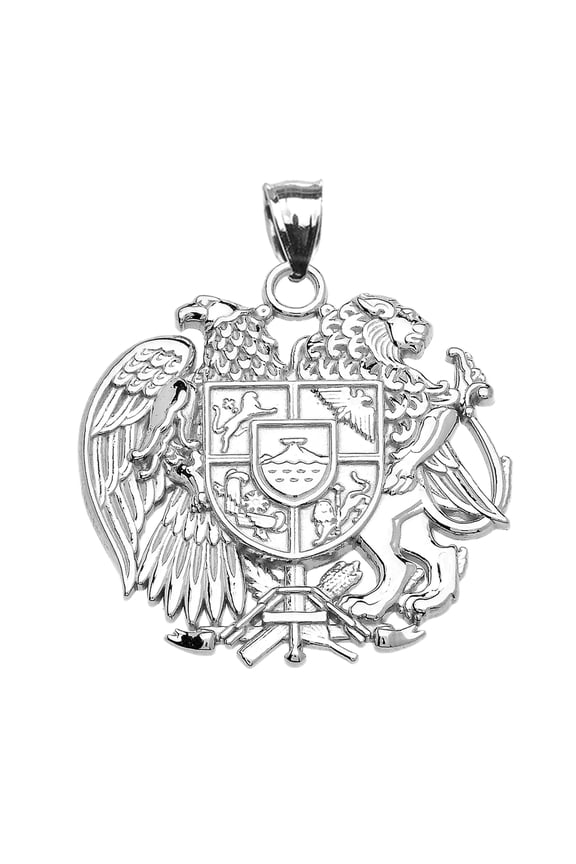WHITE GOLD ARMENIAN NATIONAL COAT OF ARMS EAGLE AND LION PENDANT NECKLACE : 10K Pendant with 20" chain
