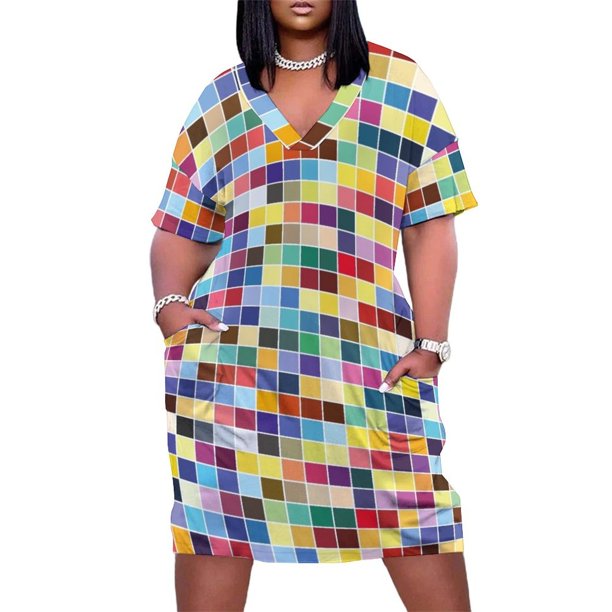 Pant-vestido de noche para mujer ropa holgada con bolsillos patrón de paleta de colores