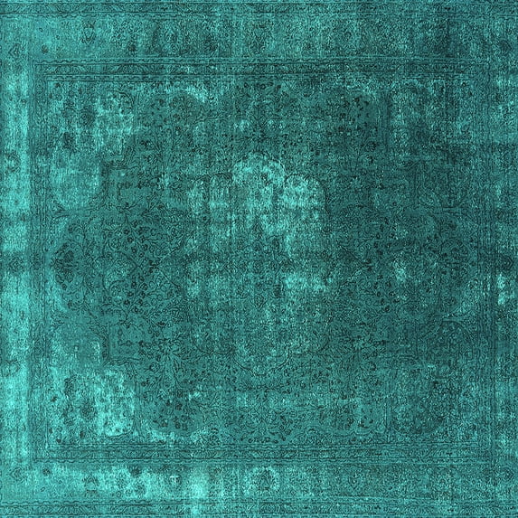 Ahgly Company Machine Washable Indoor Square Oriental Turquoise Blue Industrial Area Rugs, 8' Square