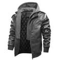 thumbnail image 4 of HAPIMO Men's Motorcycle Leather Jacket Quilted Warm Jacket Multi Pocket Thickened Detachable Hooded Plus Size Hooded Jacket Gray M, 4 of 9