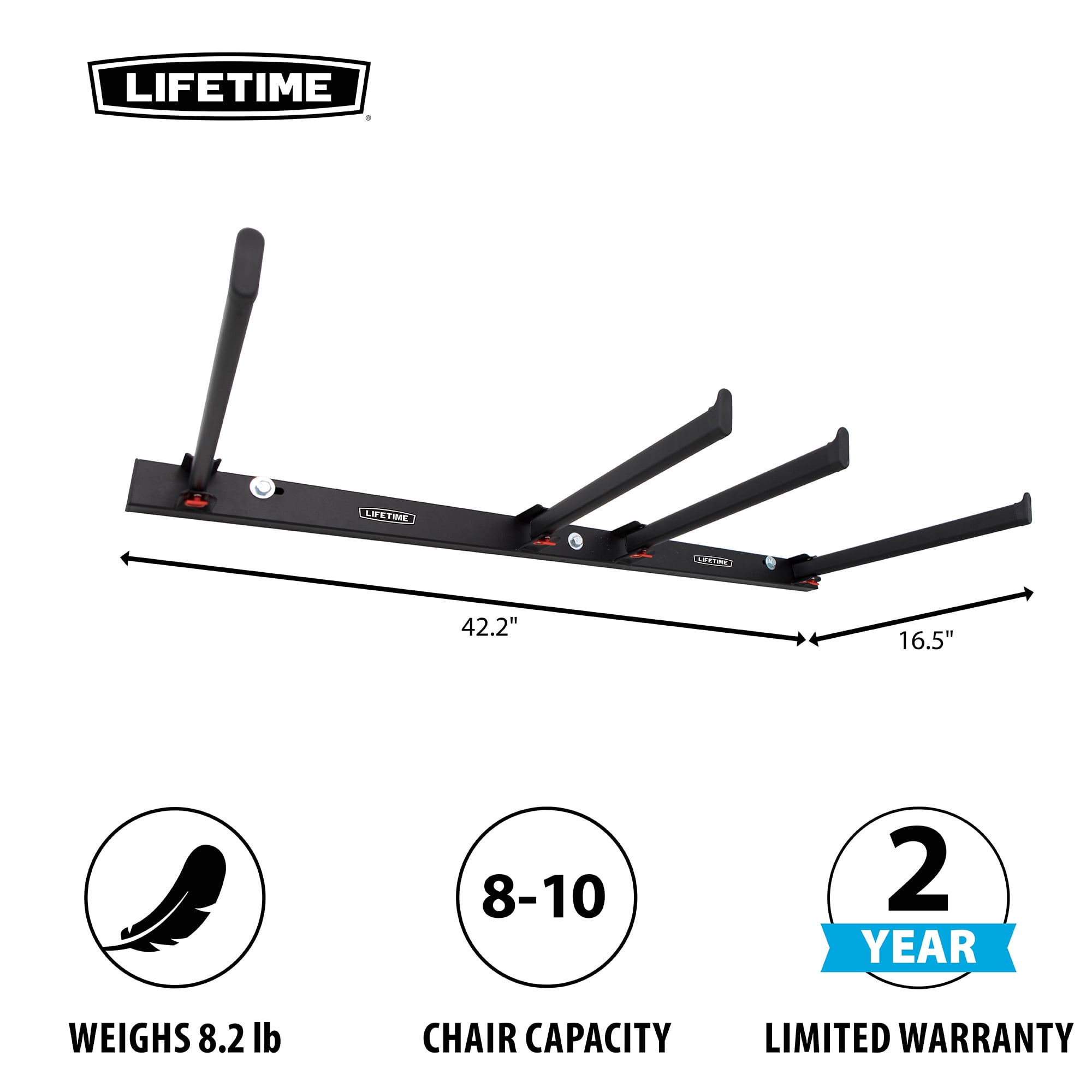 Lifetime Steel Wall-Mounted Chair Rack for up to 10 Folding Chairs (80719)