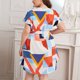 thumbnail image 5 of Vestido de talla grande con estampado suelto de manga corta con cuello en V de verano a la moda Sexy para mujer Pompotops ghjkhdj17085, 5 of 9