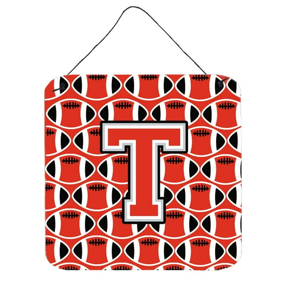 Letter T Football Scarlet and Grey Wall or Door Hanging Prints