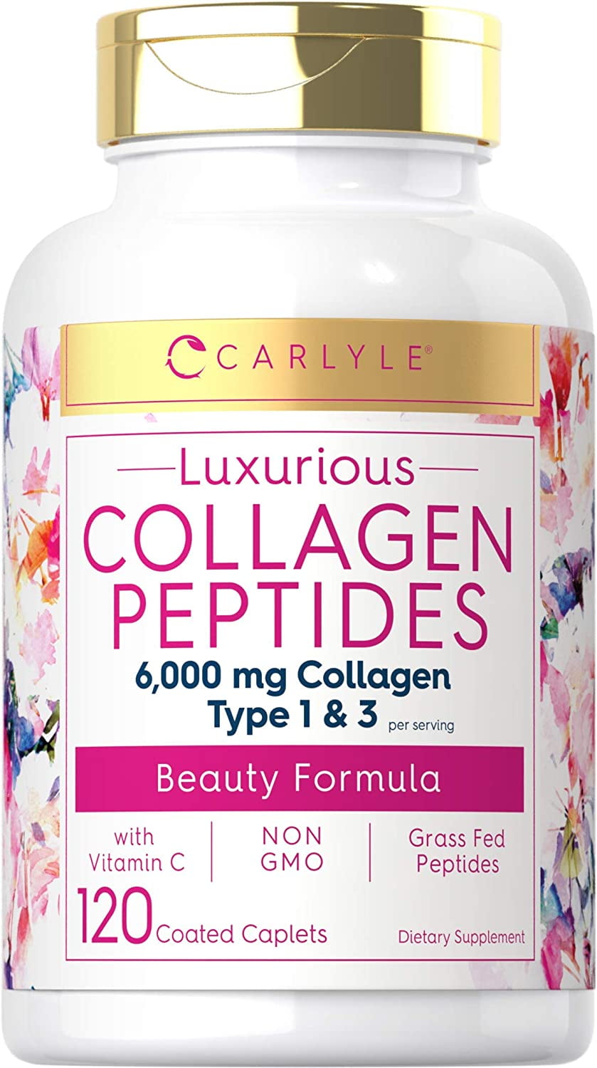 Collagen Peptides 6000 mg 120 Caplets Type 1 and 3 by Carlyle