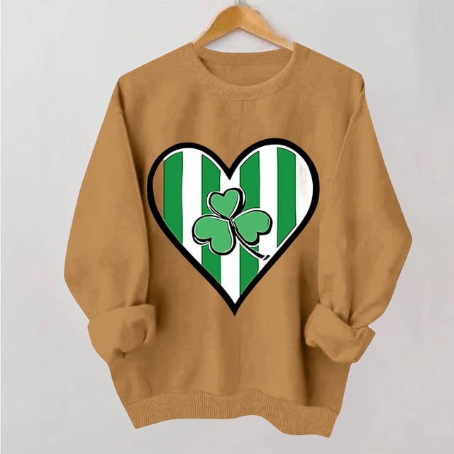 TaTaai Women Casual St Patrick's Day Printed Crew Neck Long Sleeve No Hood Sweatshirt Ladies Spring Daily Office Street Wear Soft Comfortable Machine Washable Stylish Top Gift