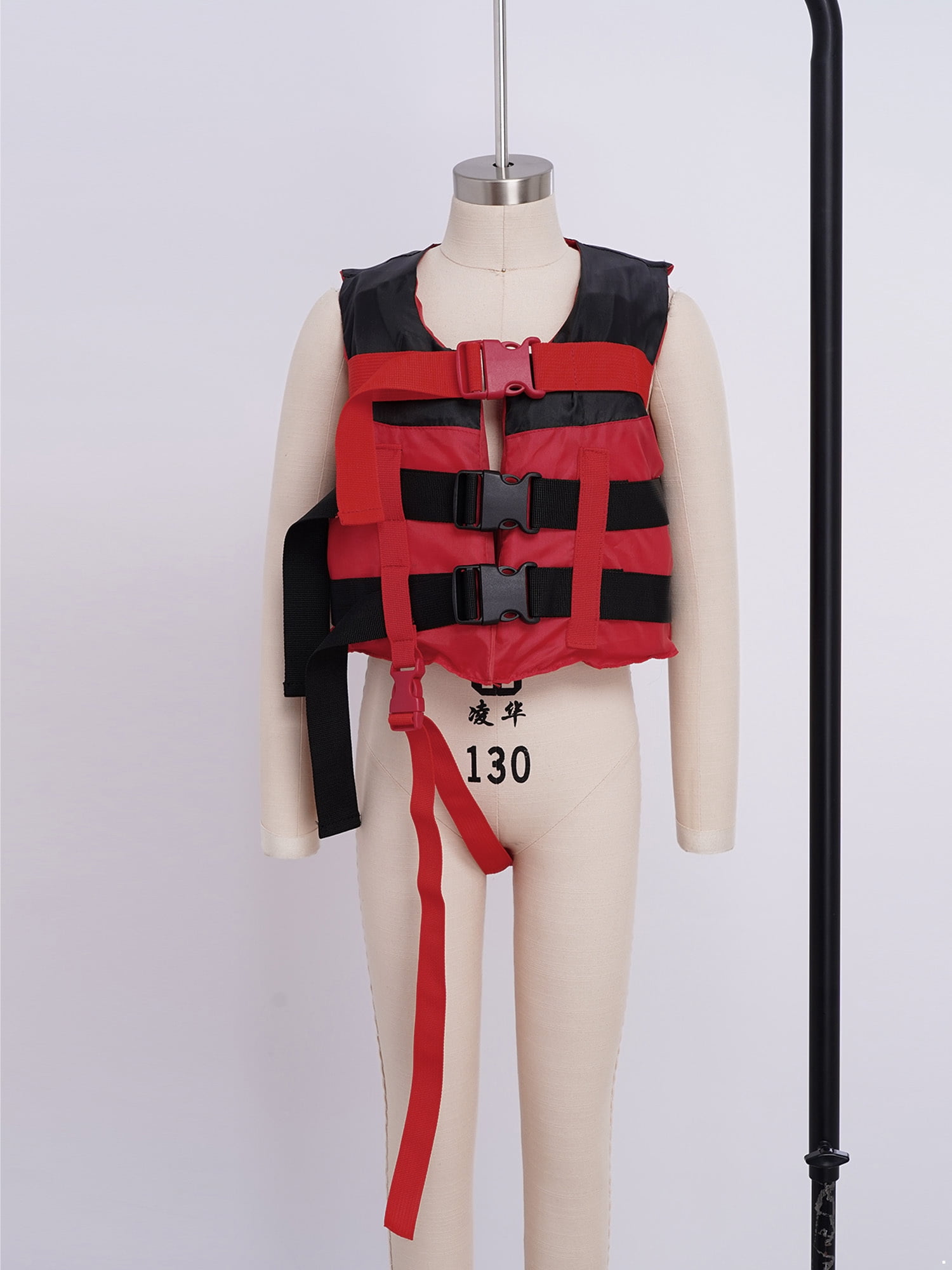 Haitryli Boys Girls Swim Life Vest Kids Color Block Buoyancy Jacket Fishing Snorkeling Water Sports Tops Black Red XXL