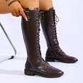 thumbnail image 6 of Y-375 Brown Womens Low Heel Knee High Boots Round Toe Lace Up Casual Solid Fall Winter Fashionable Boots, 6 of 9