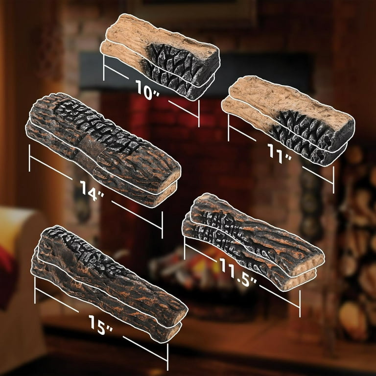 Hisencn 10 Piece Gas Fireplace Logs with 12 Oz Glowing Embers, Gas Fireplace  Decor Inserts Rock Wool and Faux Ceramic Gas Logs for Ventless &Vented  Fireplace, Propane,Natural Gas Firepit (10-15) 