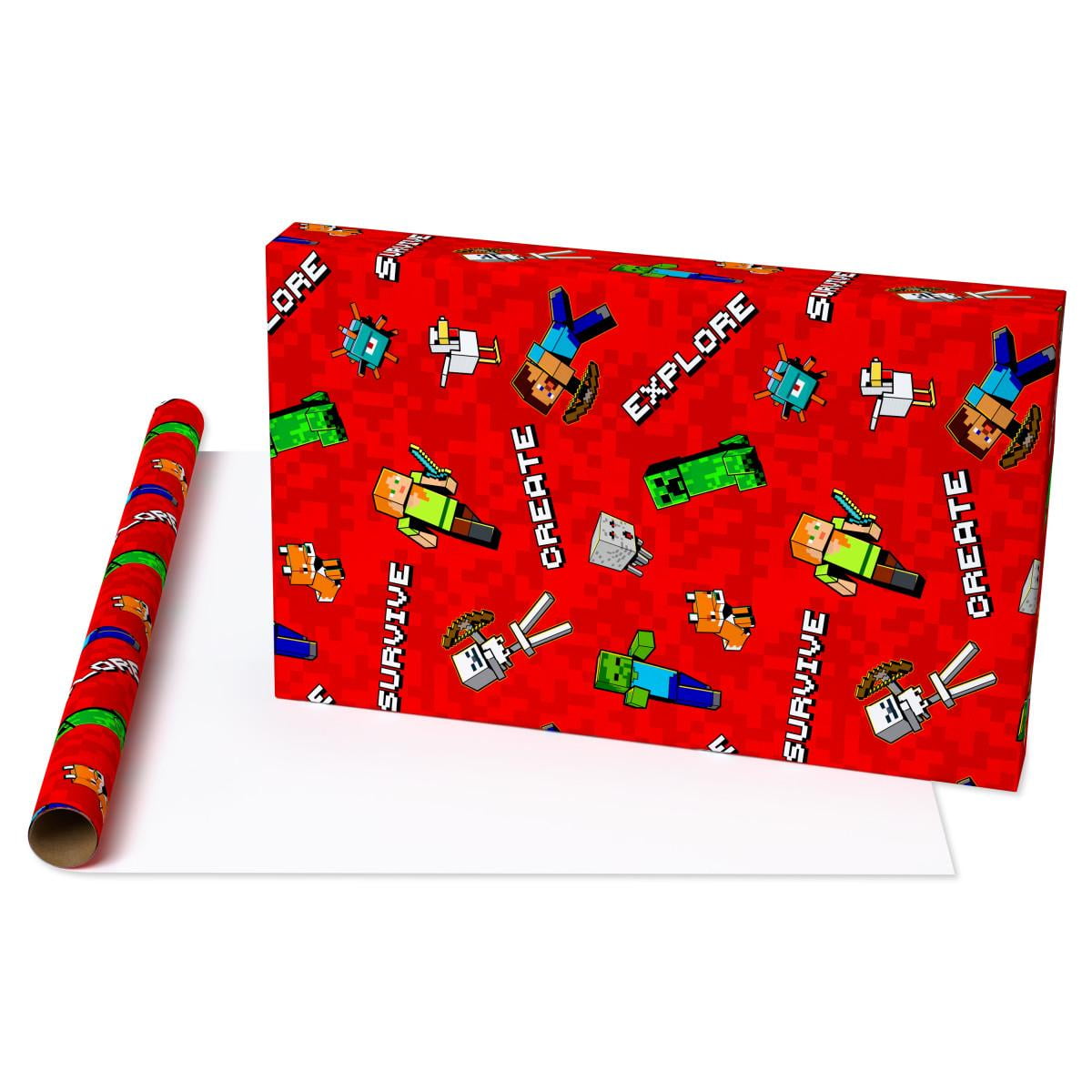 American Greetings 30 in. x 96 in. Red Birthday Minecraft Wrapping Paper (20 Sq. ft., 1-Roll)