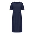 thumbnail image 4 of Jalioing 3/4 Sleeve Maxi Dress for Women Pleated Waist Dresses Crew Neck Split Hem A-Line Dressy Sundress (X-Large, Navy), 4 of 5