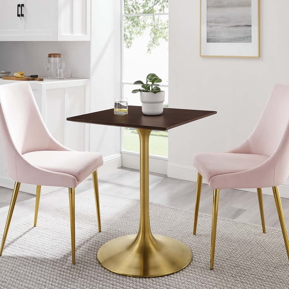 Modway Lippa 23.5" Square Wood Dining Table in Gold/Cherry