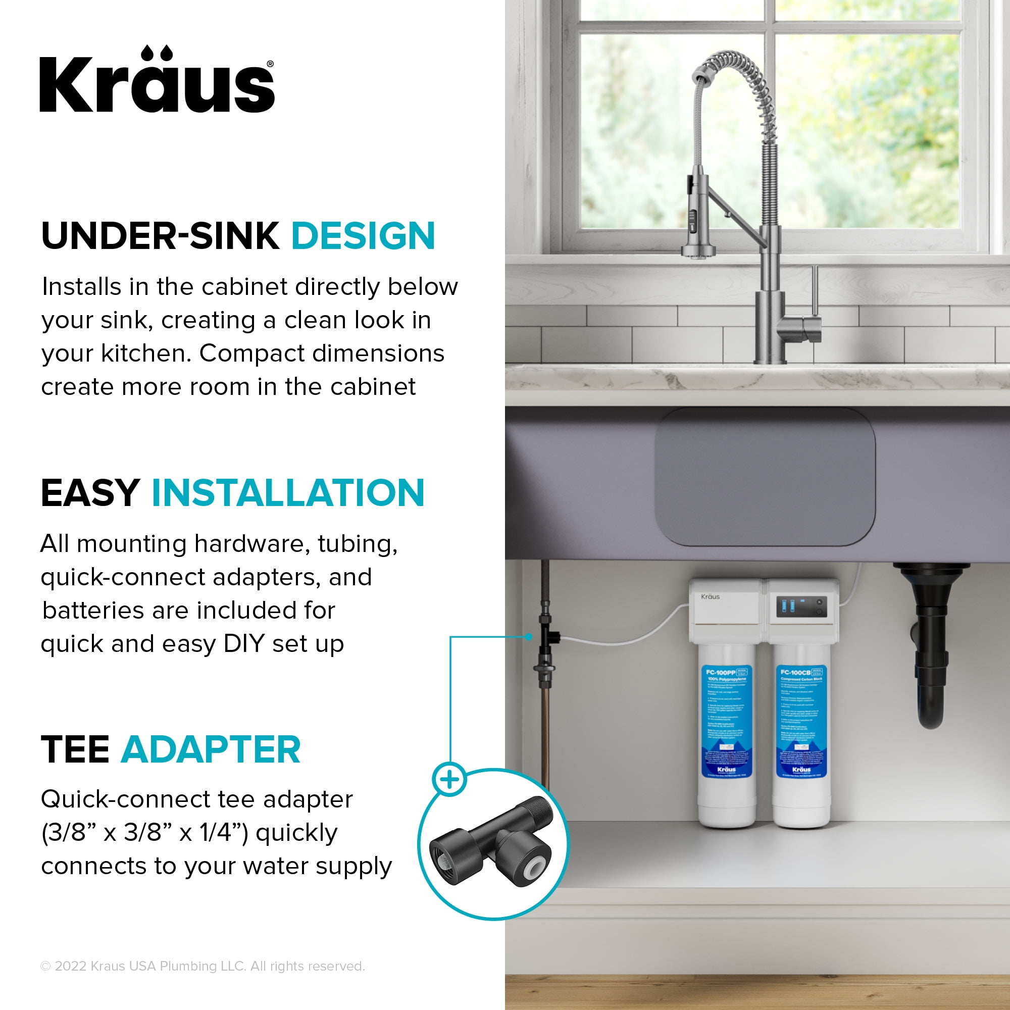 KRAUS Bolden 2-in-1 Commercial Style Pull-Down Single Handle Water Filter Kitchen Faucet in Matte Black with Purita 2-Stage Under-Sink Filtration System