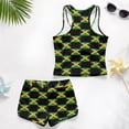 thumbnail image 6 of COEQINE Girls Two Piece Tankini Bathing Suit, Crewneck Top with Boyshorts Padded Swimsuit Racerback Beach Swimwear for Kids Age 10-11, Machine Washable, Jamaican Flag Patchwork, 6 of 8