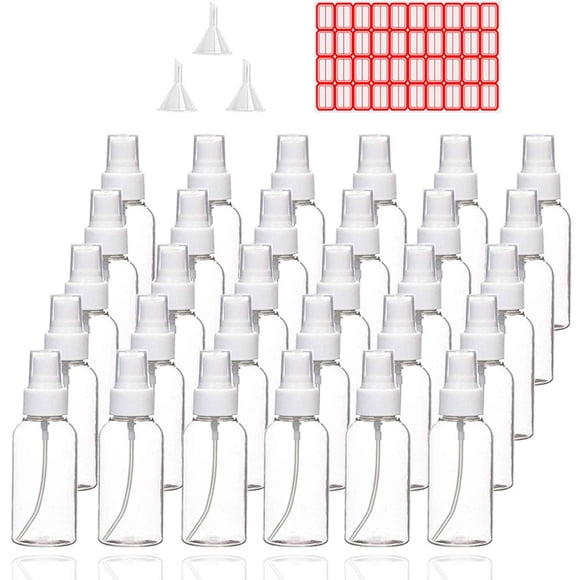 Botellas de aerosol TINFO de 30 ml (paquete de 30) de plástico transparente con embudo
