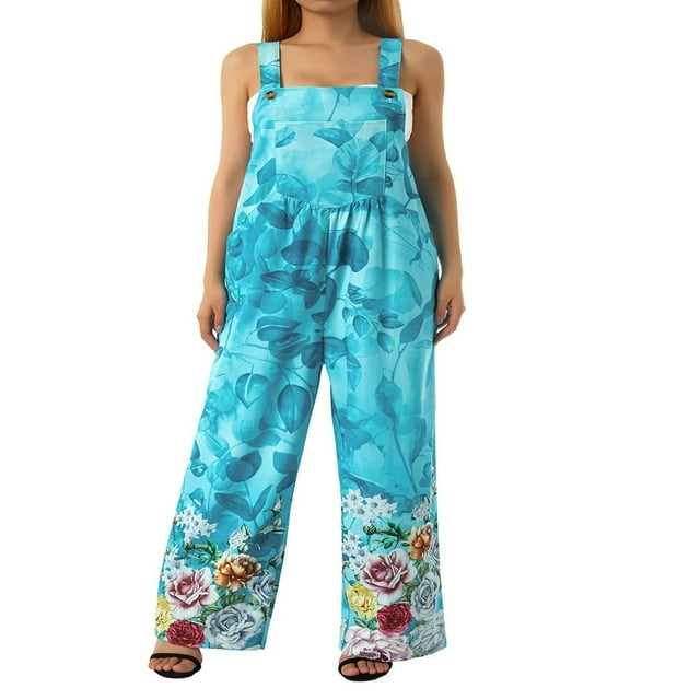 Salopettes à Bretelles pour Femmes Combinaisons Décontractées d'Été Imprimé Boho Salopettes Amples avec Poches