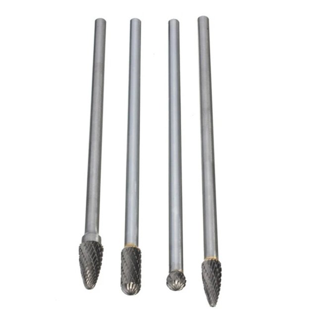 Lefu 4pc Rotary Burr 1/4 inch 6mm Shank 150mm Long Carbide Cutter CNC Engraving Bit