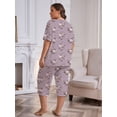 thumbnail image 3 of FEREMO Women Plus Size Pajamas Set Short Sleeve Pjs Capri Pants Pajama Sets Nightwear with Pockets, 3 of 5