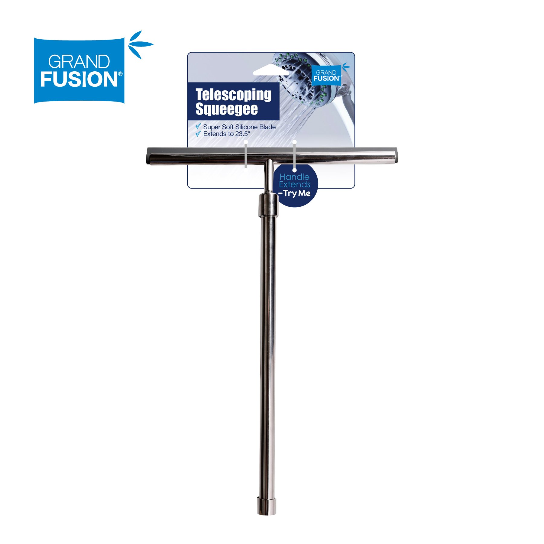 Grand Fusion Silver Stainless Steel Shower Squeegee with Telescoping