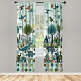 thumbnail image 2 of Ambesonne Dino Art Curtains, Scandinavian Dinosaurs, Pair of 28"x63", Blue Green and Paprika, 2 of 2
