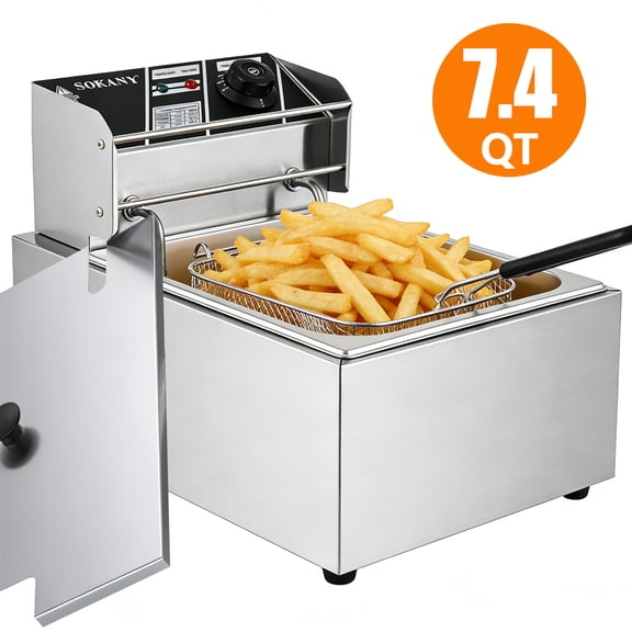 2000W Electric Deep Fryer 7.4Qt Stainless Steel with Temperature Control & Removable Basket