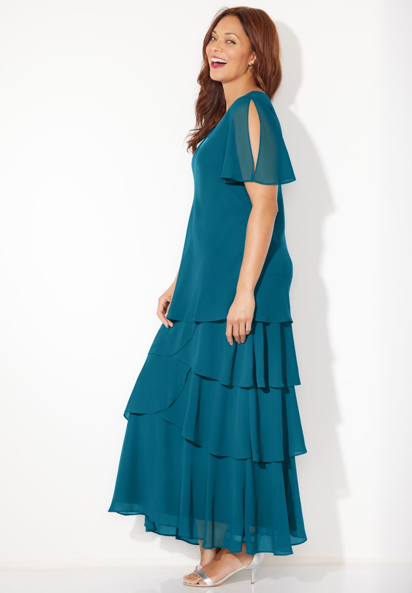 Catherines Women's Plus Size Tiered Chiffon Maxi Dress - Walmart.com