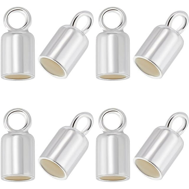 1 Box 20Pcs 2.5mm Column Cord Ends Cord Ends Caps 925 Sterling Silver Small Smooth Barrel Cord Caps Tassel Leather Cord Findings for Jewelry Making Beads Bracelets Terminator Supplies DIY