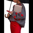 thumbnail image 2 of Sudadera Holgada de Punto con Cuello Redondo y Larga con Bordado de Corazón para San Valentín para Mujer Gris L, 2 of 8