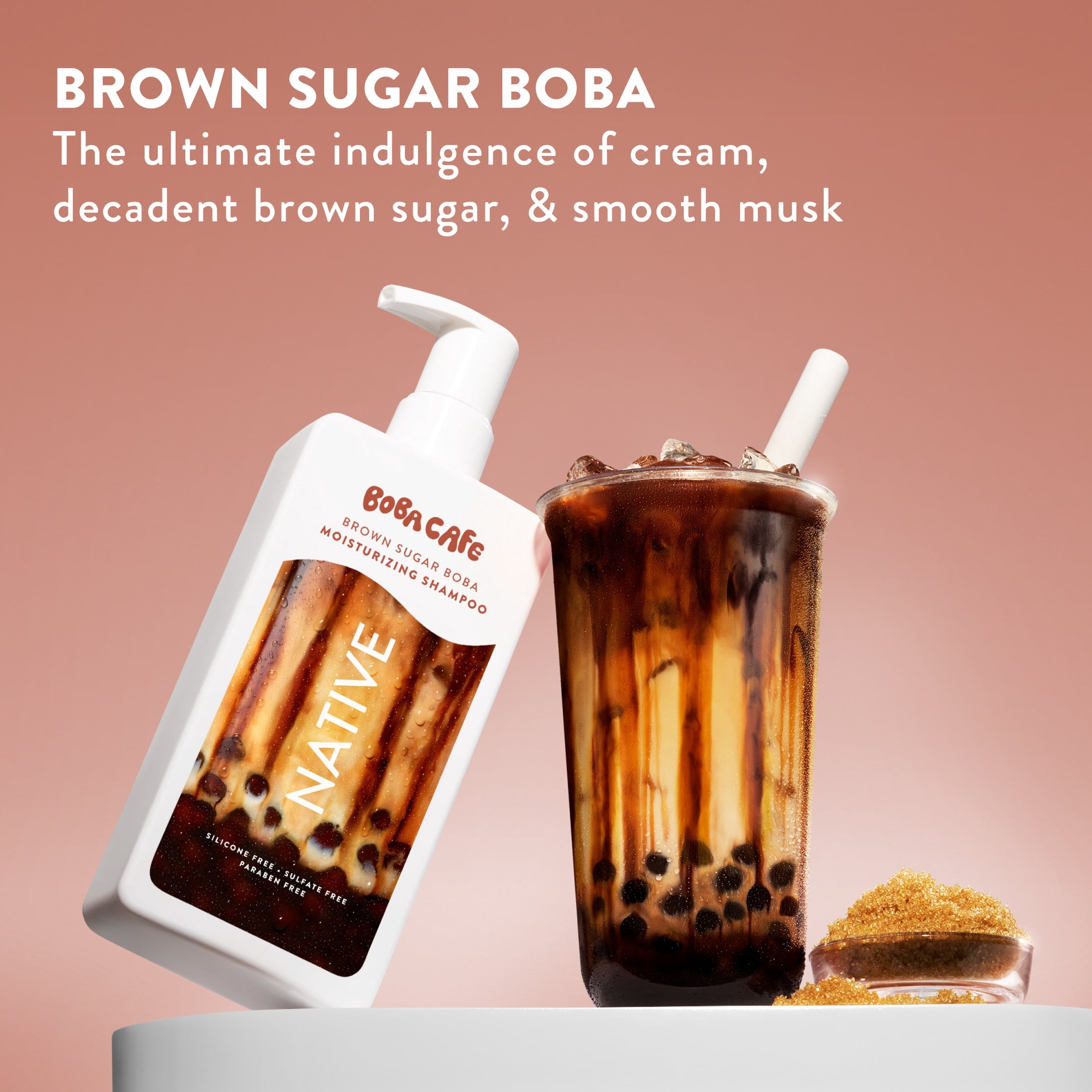 Native Moisturizing Shampoo, Limited Edition Brown Sugar Boba, Sulfate Free Shampoo for Women and Men, Boba Café, 16.5 fl oz
