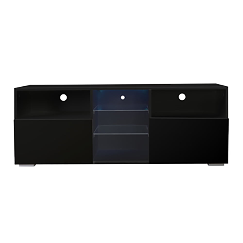 Veryke TV Stand with Remote Clolorful Lights, Open Storage Shelves and 2 Door, Entertainment Center for Living Room