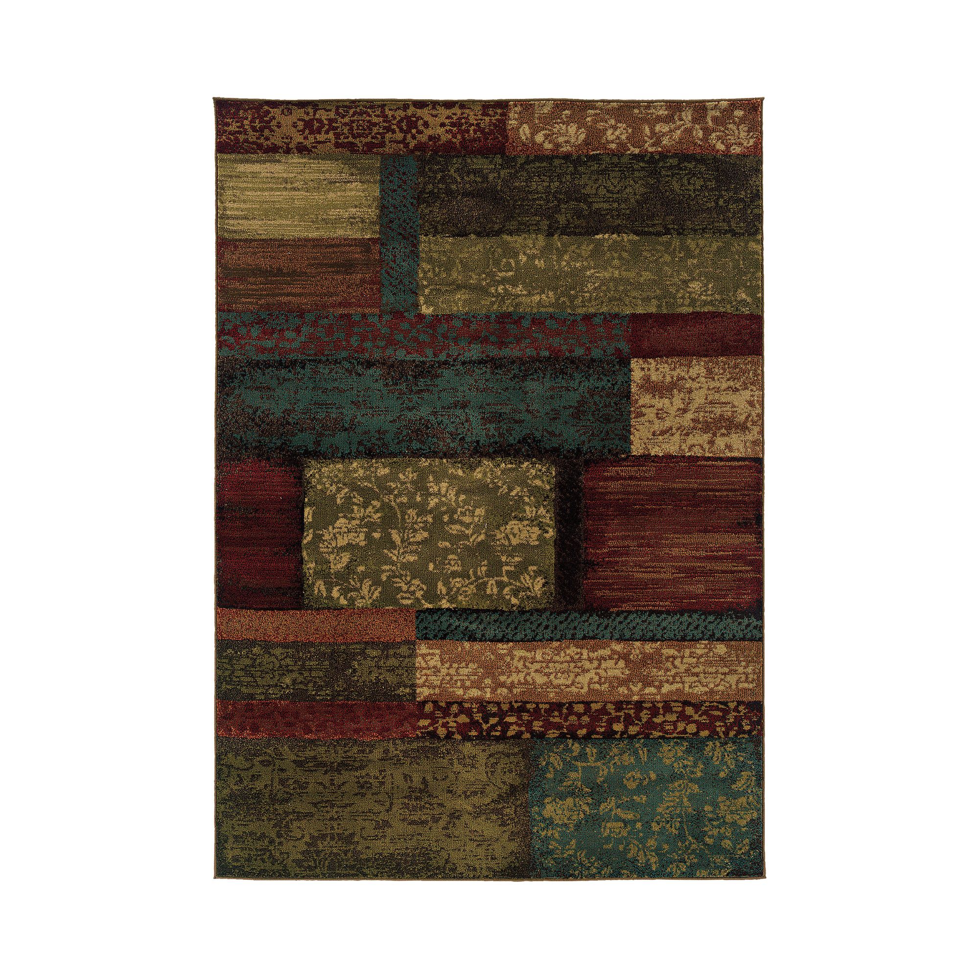 7.8' x 10' Brown and Green Geometric Rectangular Area Throw Rug