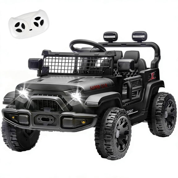 HTW24V Kids Ride On Truck with Parental Remote Control – Electric Off-Road Car for Boys & Girls, 4-Wheel Suspension, Bluetooth Music, LED Lights, Power Display, Ages 3 (Black)