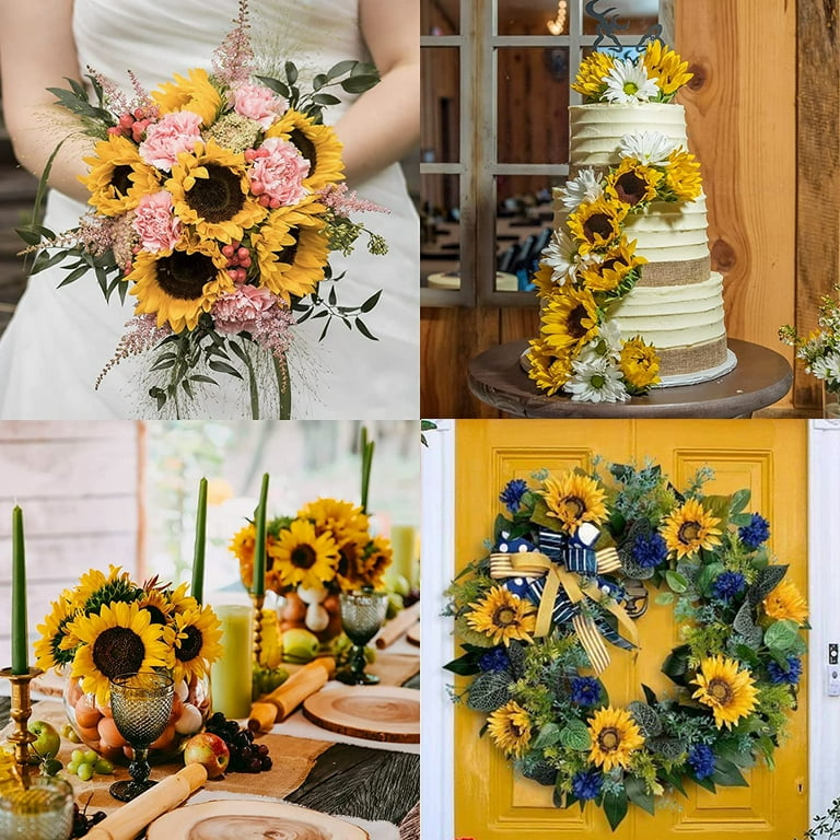 Vintage Sunflowers Artificial Flowers Silk Long Stem Sunflower Arrangement Fall Sunflowers Decorations for Home Wedding Party Birthday Bulk Dark