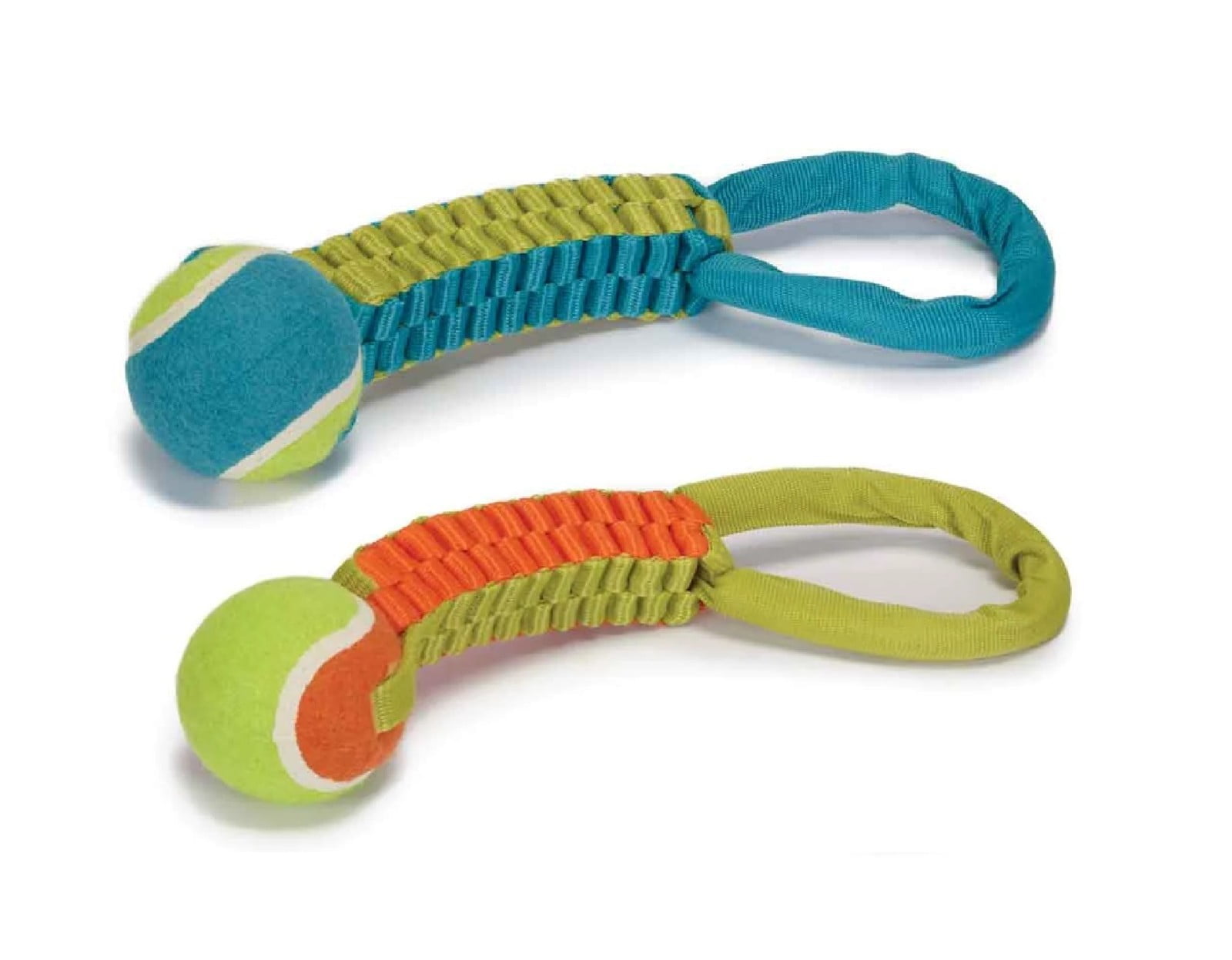 Interactive Braided Nylon Body Tennis Ball 12 Inch Dog Tug Toy Dual Materials (Blue)