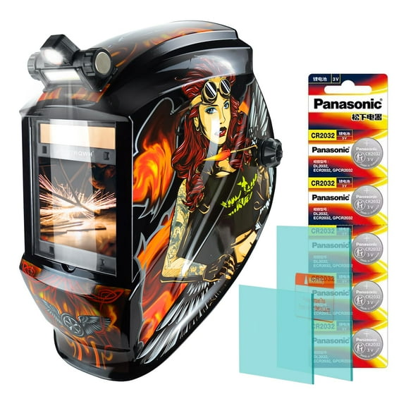 Welding Helmet Auto Darkening with LED Light Large View Solar Powered True Color Welding Hood 4 Arc Sensor Wide Shade 4/5-9/9-13 Welding Mask for TIG MIG Arc Weld Grinding