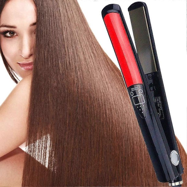 Plancha alisadora profesional antiestática 2 en 1 con calor ajustable para todo tipo de cabello, color negro.