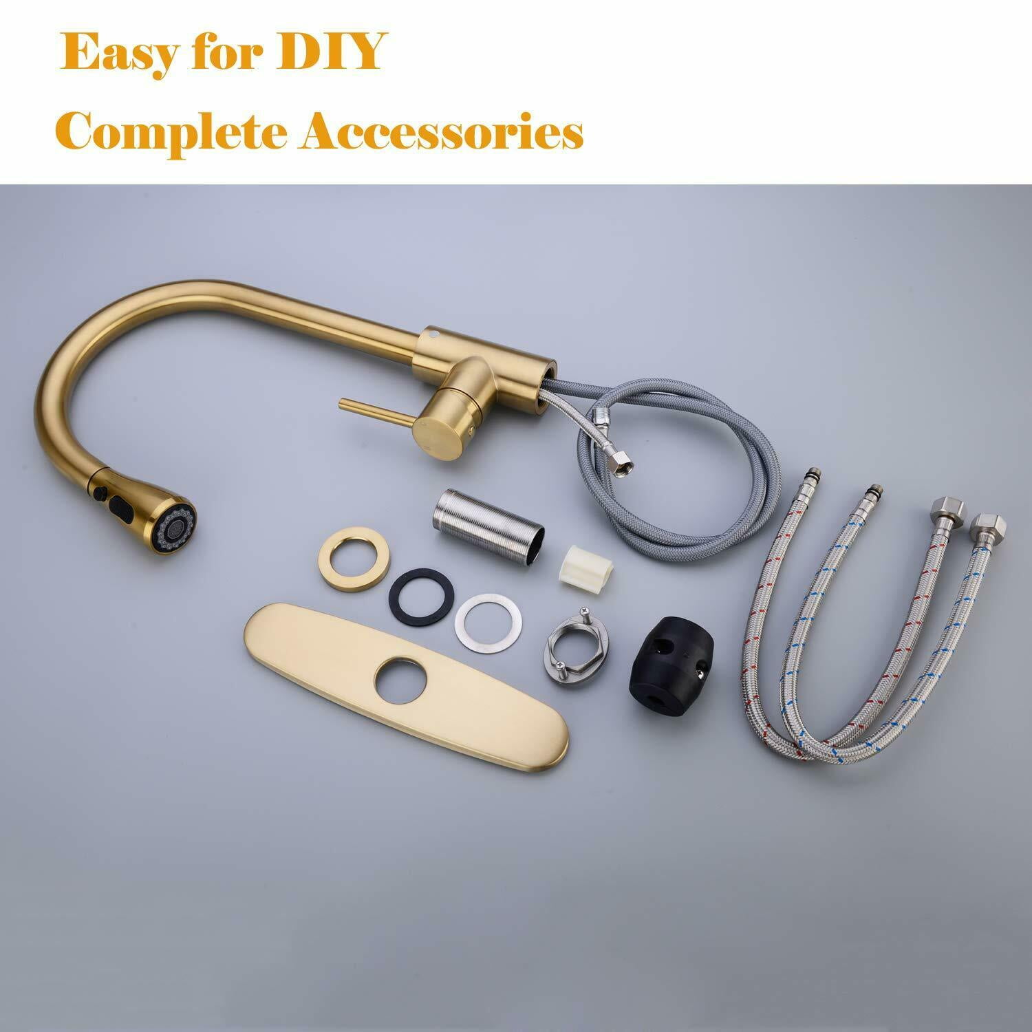 Brushed Gold Kitchen Sink Faucet Pull Down Mixer with Cover