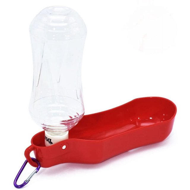 Dispensador de agua portátil para perros de 500 ml, botella de agua de viaje con gancho, botella de agua con bebedero para perros, cachorros, gatos, conejos, cobayas y otras mascotas (rojo) ER