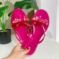 thumbnail image 4 of Modisza Studded Jellies Flip Flops Sandals with Bow Summer Beach Flat Thong Slide Sandal Slip on Rivets Slippers Shoes Pink 8.5, 4 of 6
