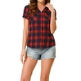 thumbnail image 1 of INSPIRE CHIC Women's Plaid Shirts Point Collar Button Down Blouses XL Dark Blue Red, 1 of 6