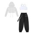 thumbnail image 4 of TiaoBug 3-Piece Kids Girls Sleeveless Cross Back Top and Sweatpants with Long Sleeve Hooded Crop Top White 8, 4 of 5