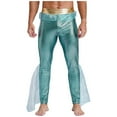 thumbnail image 1 of TiaoBug Mens Metallic Shiny Mermaid Flare Pants Ruffled Tulle Trims Fishscale Print Tights Leggings Mint Green XXL, 1 of 7
