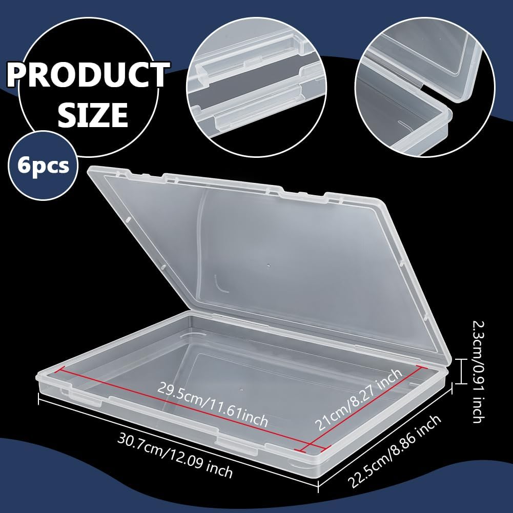 6Pcs Photo Storage Boxes 11.6x8.3 Inch Clear Plastic Scrapbook Paper Storage with Snap-Tight Latch