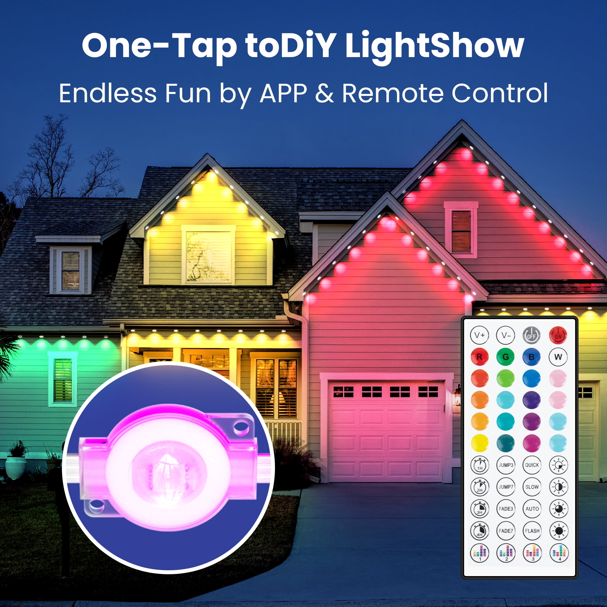DAYBETTER 200FT Permanent Outdoor Lights, Waterproof Eaves Lights with 100LED Bulbs, Remote & APP Control, for Party, Halloween, Birthday, Christmas
