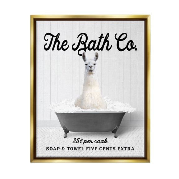 Stupell Industries Vintage Tub Llama Animals & Insects Painting Gold Floater Framed Art Print Wall Art, 17 x 21