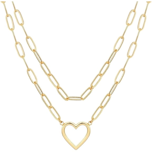 Heart Necklaces For Women 14K Gold/Silver Plated Paperclip Chain Love Heart Pendant Layered Necklaces Trendy Jewelry[o7678]
