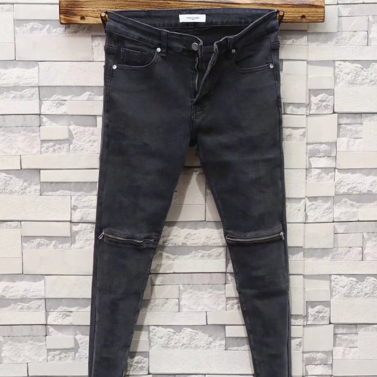 Knee Zipper Black Distressed Jeans Man s Korean Simple Versatile Elastic Slim Denim Jeans Designer Jeans for Men Walmart